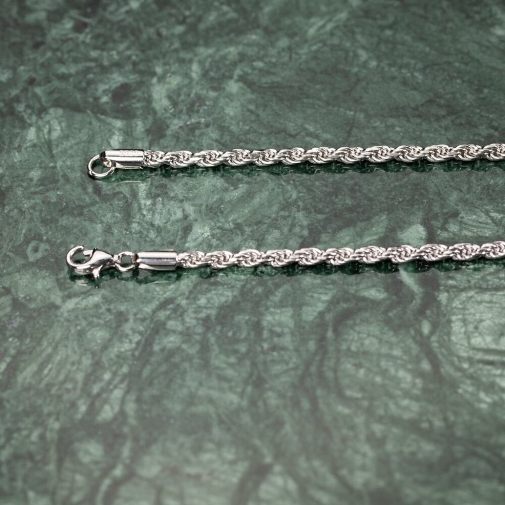 Solid White Gold Plated Heavy 925 Sterling Silver 3MM Twist Rope Chain Necklace - Picture 5 of 5